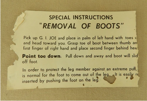 Vintage 1964 Hasbro GI Joe #7500 Action Soldier Removal of Boots Instructions C3