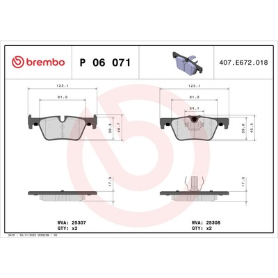 Bremsbelagsatz BREMBO P 06 071
