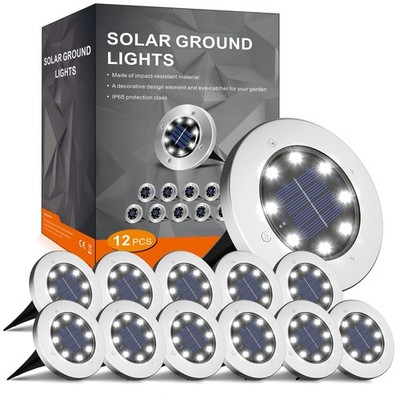FLOWood 12 Stück Solar Bodenleuchte für Garten 8 LEDS Kaltweiß Außenleuchte
