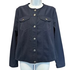 Collarless Twill Pendleton Button Front Jacket Medium Academia Corporate Casual