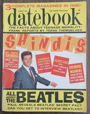 Vintage 1965 Datebook Mag Shindid articles, Jane Asher Beatles Bobby Sherman