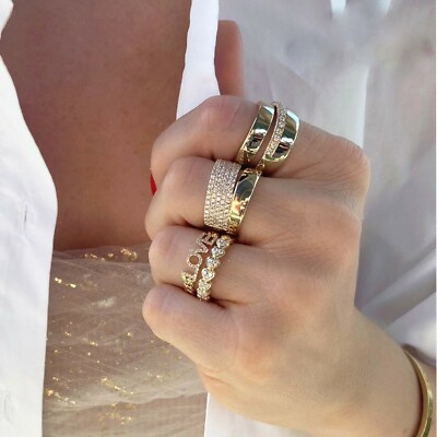 LOVE Diamond Link Ring 14K Yellow Gold 0.12CT Round Cut Letters 