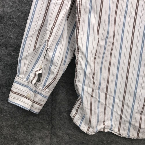 Faconnable Jeans Shirt Mens Large White Blue Gray Striped Button Up Long Sleeve - Picture 8 of 9