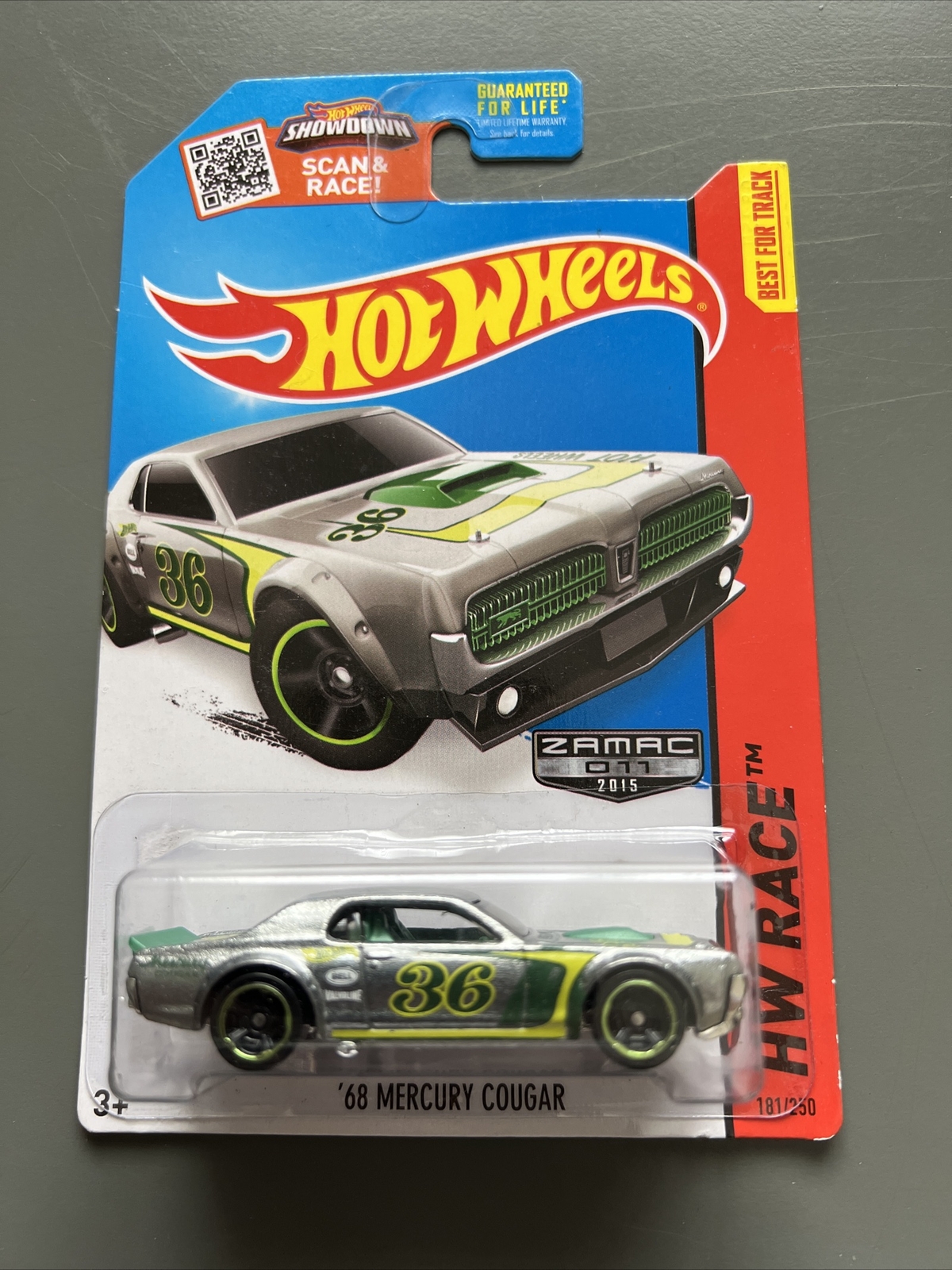 Hot Wheels Race ‘68 Mercury Cougar #181 ZAMAC 2015 #38 Valvoline Bell Silver