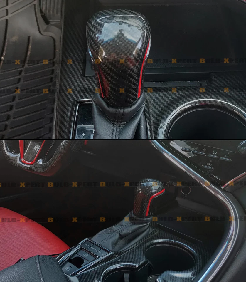 PARA TOYOTA CAMRY SE XSE LE XLE 2018-2024 PERILLA DE CAMBIO DE FIBRA DE CARBONO CON TIRA ROJA Foto 4 de 4