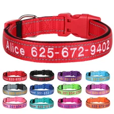 Embroidered Personalized Dog Collar Reflective Nylon Soft Padded Custom Name ID