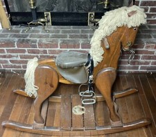 Antique Vintage Wooden Hand Made Rocking Horse Child Size Decorated