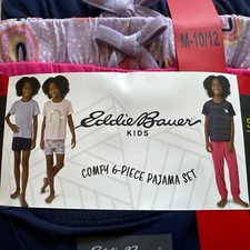 NWT EDDIE BAUER Kids Girl's Comfy 6-Piece Pajama Set Size M-10/12 Pink