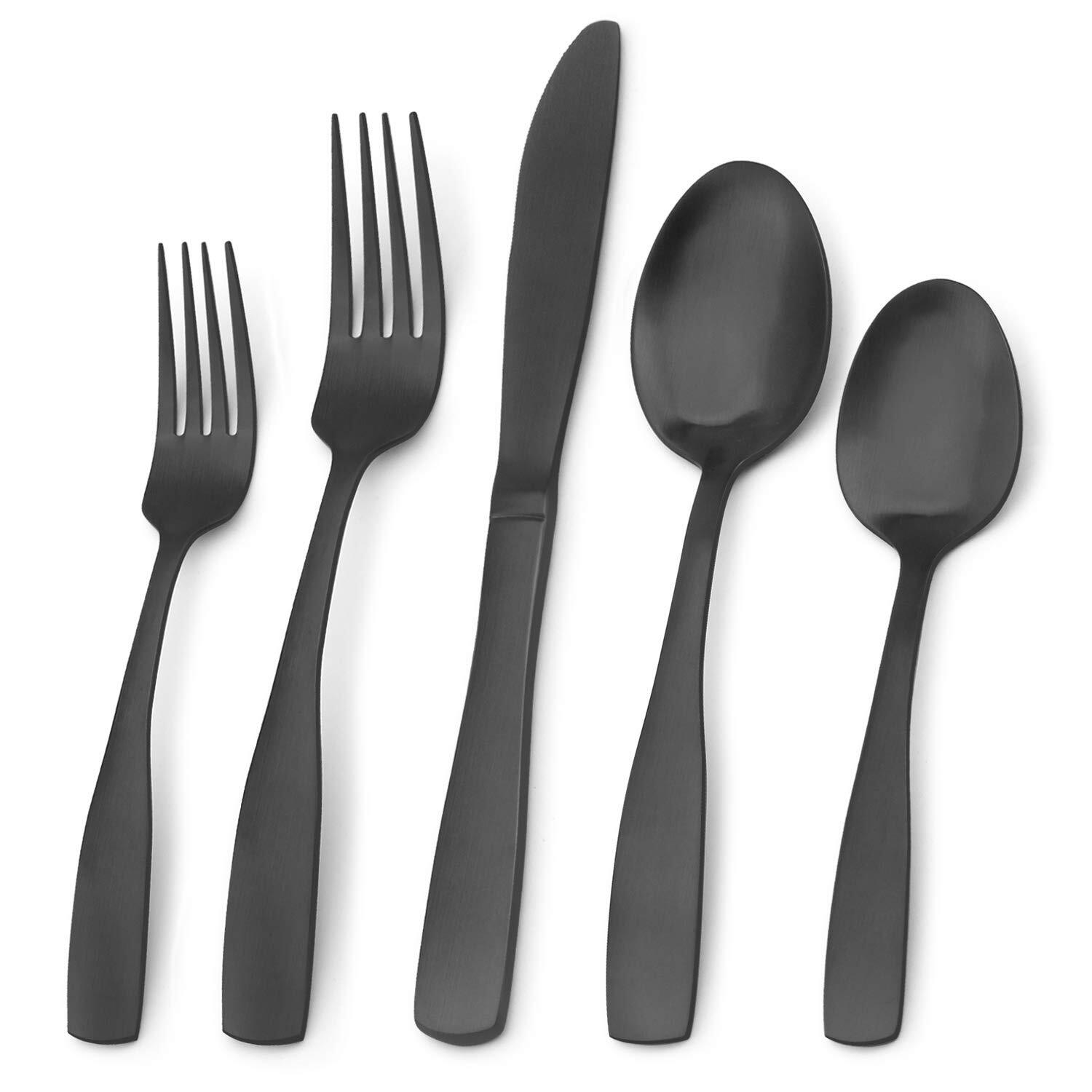 20-Piece Matte Black Stainless Steel Flatware Set for Modern Kitchens