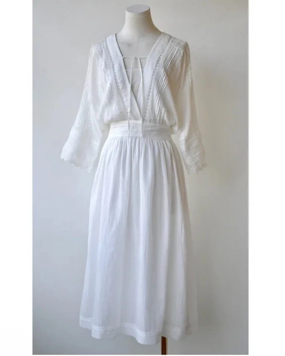 Vanessa bruno cotton Ramie blend midi 3/4 Sleeves Fully Lined White dress Sz 36 - Image 3 of 4