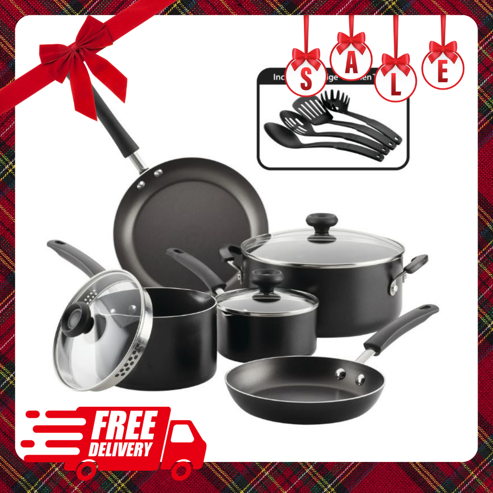 [SALE] Farberware 12-Piece Easy Clean Nonstick Pots and Pans/Cookware Set, Black