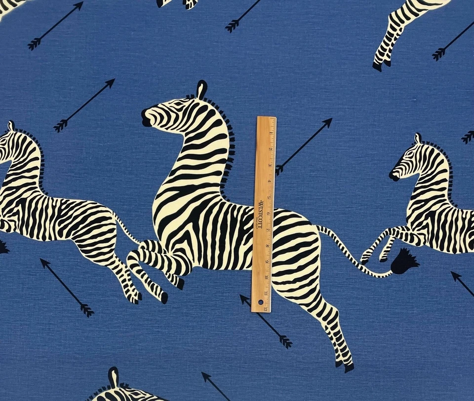 SCALAMANDRE ZEBRAS DENIM BLUE LARGE PRINT LINEN DESIGNER FABRIC BY THE YARD 54"W - Image 4 of 4