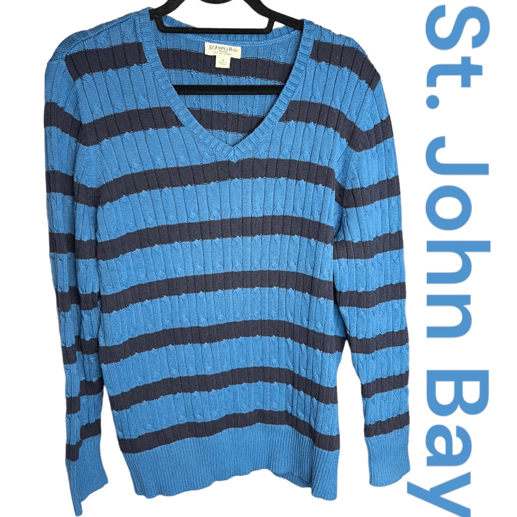 St. John's Bay Women's Striped Cable Knit Pullover Classic Sweater Blue Plus 1X eBay