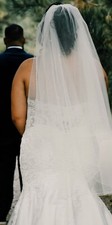 wedding dress size 14 long train lace beaded vale ivory morilee mermaid