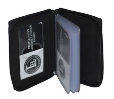 CREDIT CARD PICTURE HOLDER ALL AROUND ZIPPER BLACK 24 PAGES GENUINE LEATHER
