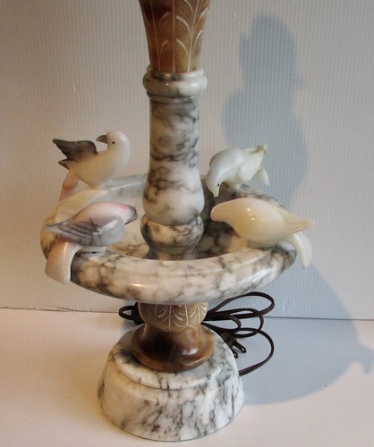 ANTIQUE SUPERBE MARBLE AND ALASBASTER BIRDS BATH TABLE LAMP 18" - Picture 7 of 10