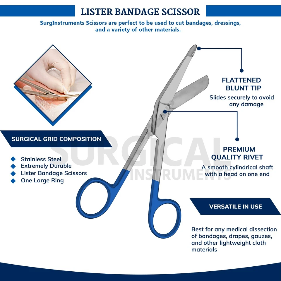 10 Piezas Vendaje Tijera Color Azul Mango Paramédico EMS Enfermeras Grado Alemán Foto 2 de 4