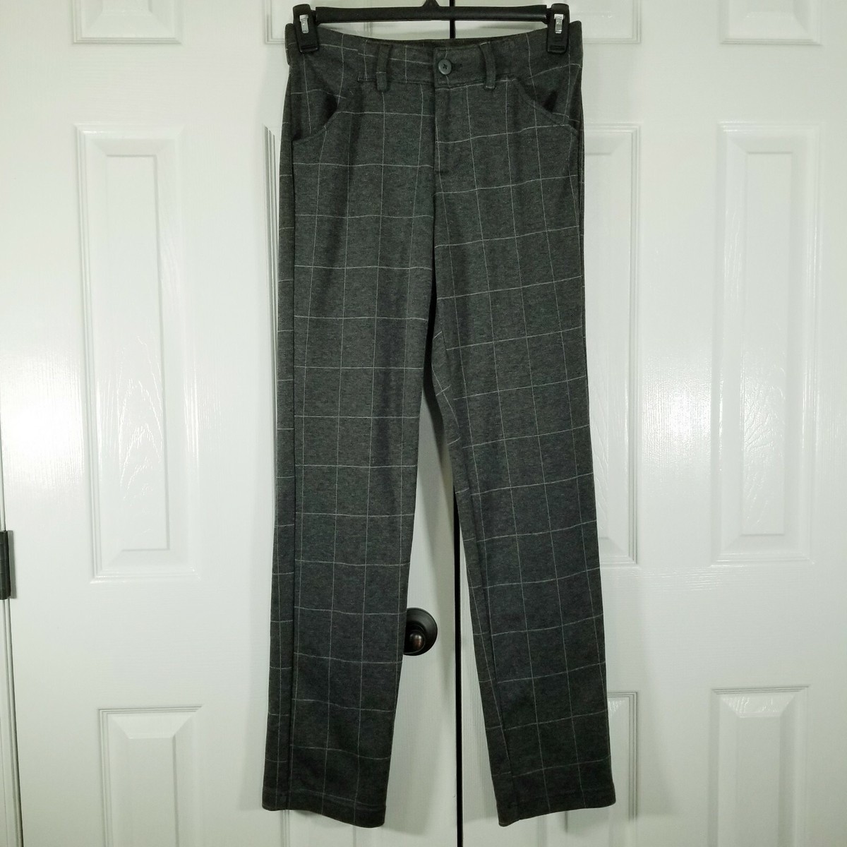 Lee Riders Casual Women's Straight Leg Pants Gray Checked Sz M