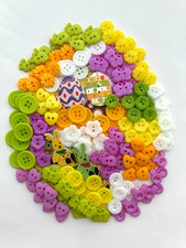 Easter buttons for crafting 200 pack various mixes - eggs rabbits flowers hearts