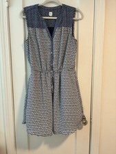 GAP Women's Geometric Shirt Dress Blue White Sleeveless Button V-Neck M
