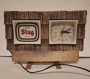 Vintage Rare Stag Beer Lighted Clock Sign Register Topper Advertising Sign
