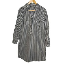 Westport 1962 Womens Black White Striped Roll Tab Long Sleeve Shirt Dress Size M