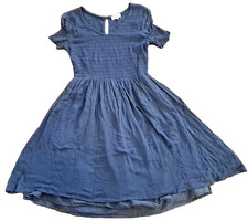 Bohme Peasant Dress Blue Midi Smocked Lined Lightweight Boho Flirty Cottage M