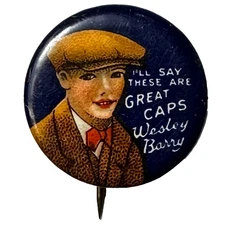 Wesley Barry Caps I'll Say These Are Great Caps 7/8"W Celluloid Pinback Button
