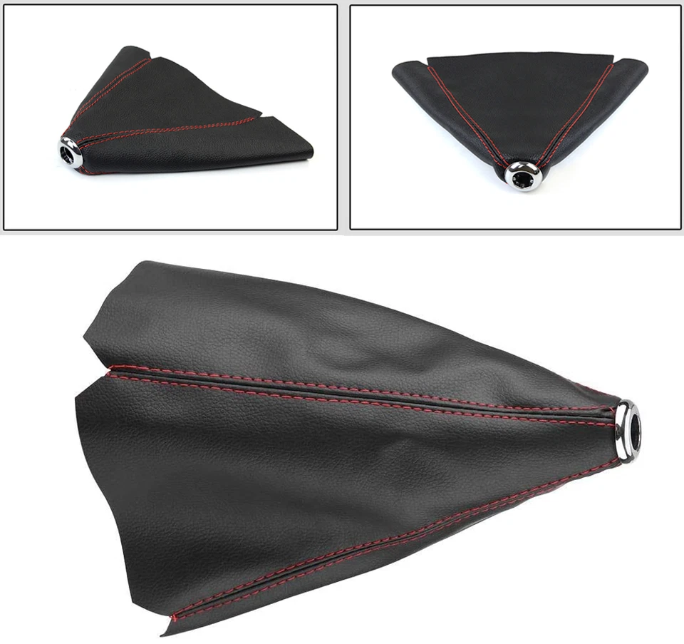 1x Negro con Puntadas Rojas Coche Automático Universal Cuero Perilla de Cambio Palanca de Cambio Cubierta de Bota Foto 3 de 4