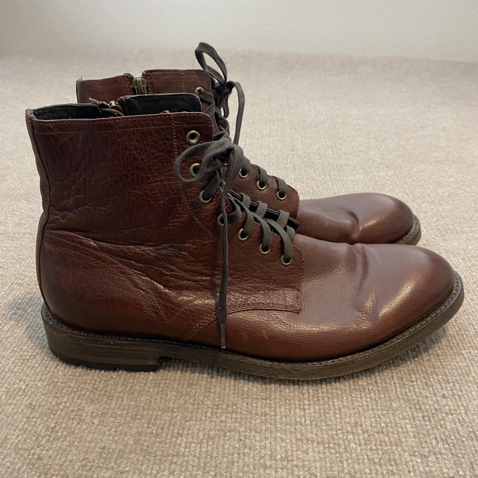 Frye Boots Mens Size 13 D Brown Leather Ankle Combat Side Zip Lace Up Casual
