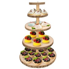 Ayfjovs 5 Tiered Wooden Cupcake Stand, Rustic Wood Cake Dessert 5 Tier