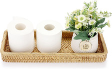 16 Inch Rattan Bathroom Vanity Tray - Decorative Wicker Toilet Tank Tray for Pap