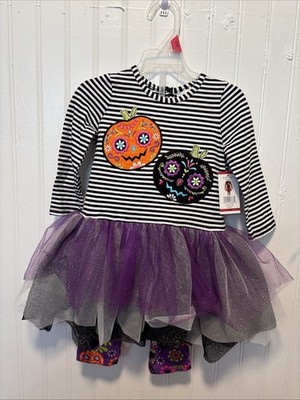 EMILY ROSE Girls' Halloween Set In Pumpkin Applique Tutu Legging Set, 18M
