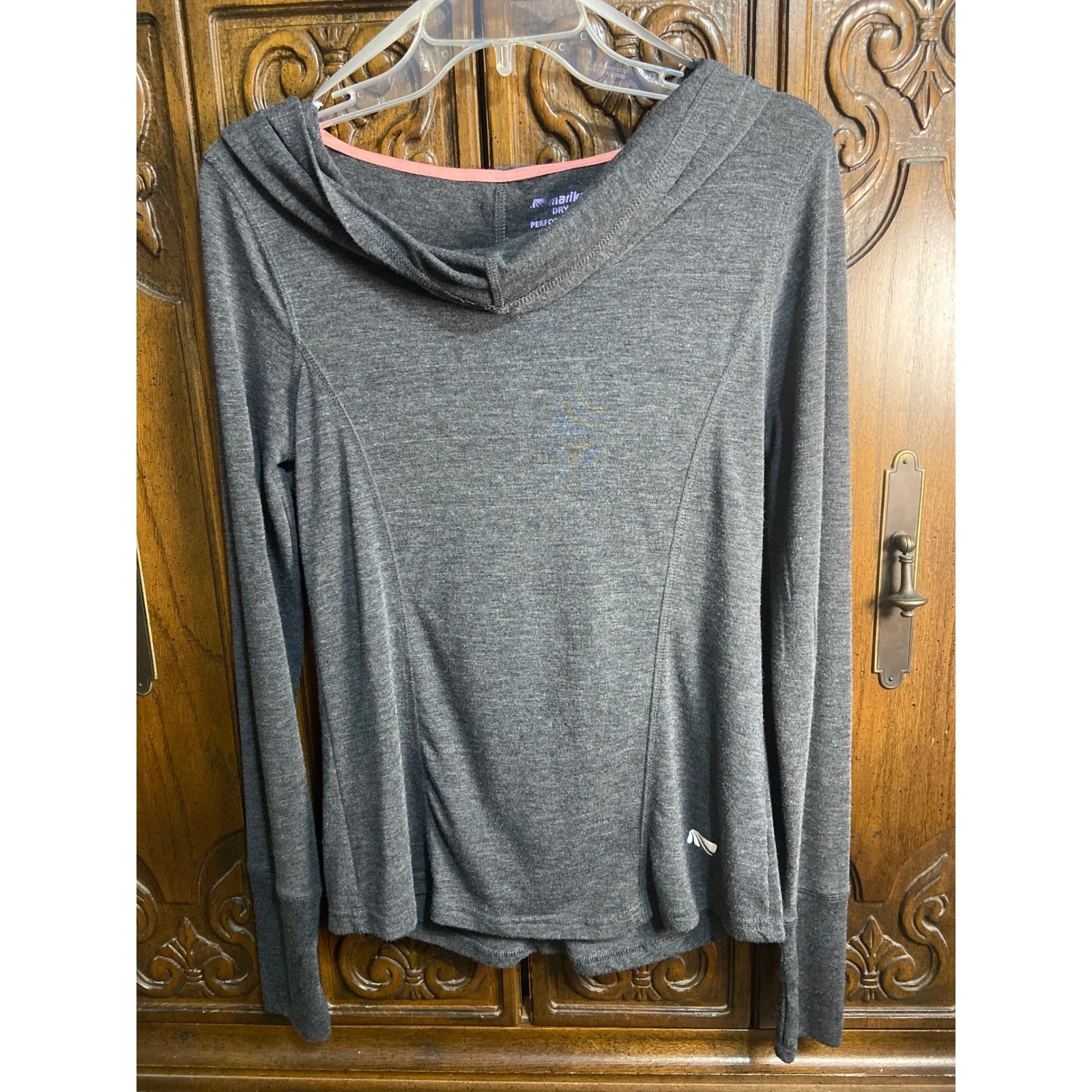Marika Tek Dry-Wik Performance Hoodie Gray Long Sleeve Thumbhole Womens Small