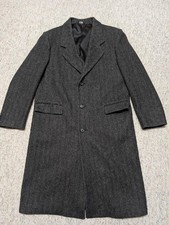 vintage USA made TWEED donegal wool OVERCOAT herringbone 44 charcoal gray L