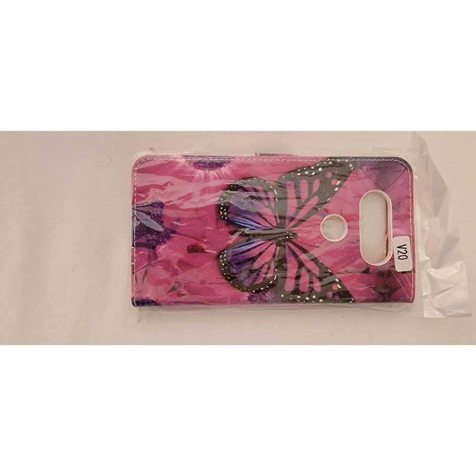 Funda Cartera Teléfono LG V20 Estampada Mariposa - Rosa Negra y Púrpura Nueva en Paquete Foto 4 de 4
