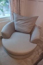 NEXT Round Cuddle Chair In Pale Grey Herringbone Fabric. Very Good Condition