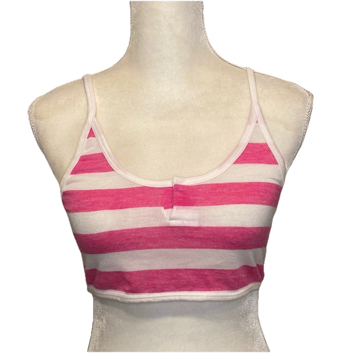 Canotta donna Yves Saint Laurent Activewear YSL crop rosa righe bianche taglia M