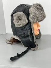 Vintage Team Ski Doo Bomber Aviator Winter Fur Hat Cap Men's Black RARE!