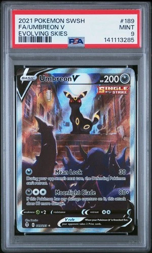 2021 POKEMON SWORD & SHIELD EVOLVING SKIES #189 FULL ART/UMBREON V PSA 9