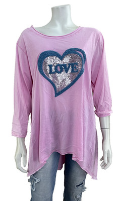 La Bella rosa Big Oversize Shirt langarm Herz Pailletten Rand 38 40 42 44 46