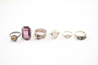 Sterling Silver Rings Mid Century Lace Agate Signet Buckle Gemstone x6 (17g)