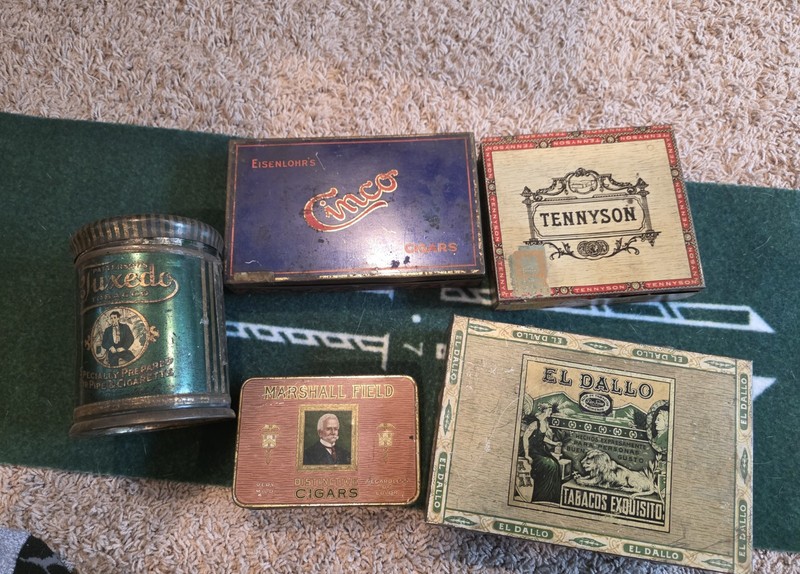 Lot Of 5 Vintage  Cigar Box Tins Tobacco Pipe 