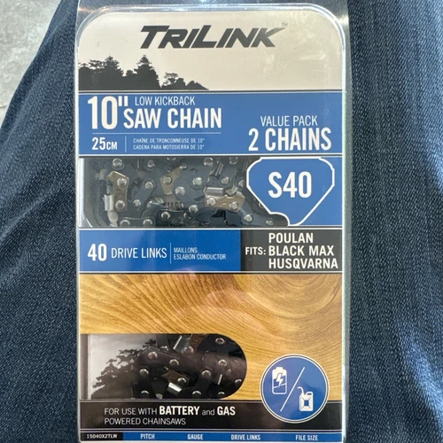 Chainsaw 10" Low Kickback Saw Chain 2 Pack TRILINK S40 for Battery & Gas Powered