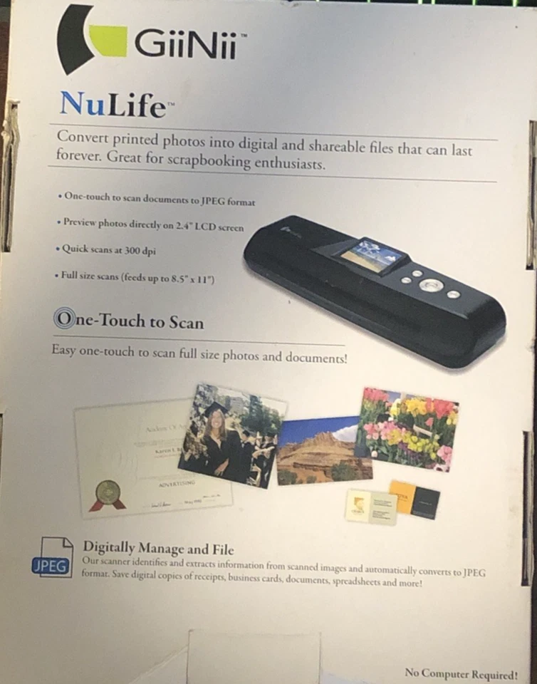 GiiNii NULIFE PHOTO SCANNER, 2.4" LCD "Full Size" Photo Scanner GN-5LS TESTED - Image 3 of 4