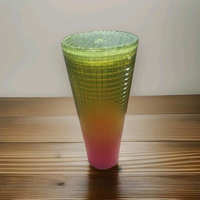 Starbucks Tumbler Cup 24oz Gradient Yellow Pink Textured Plastic Cold Cup & Lid
