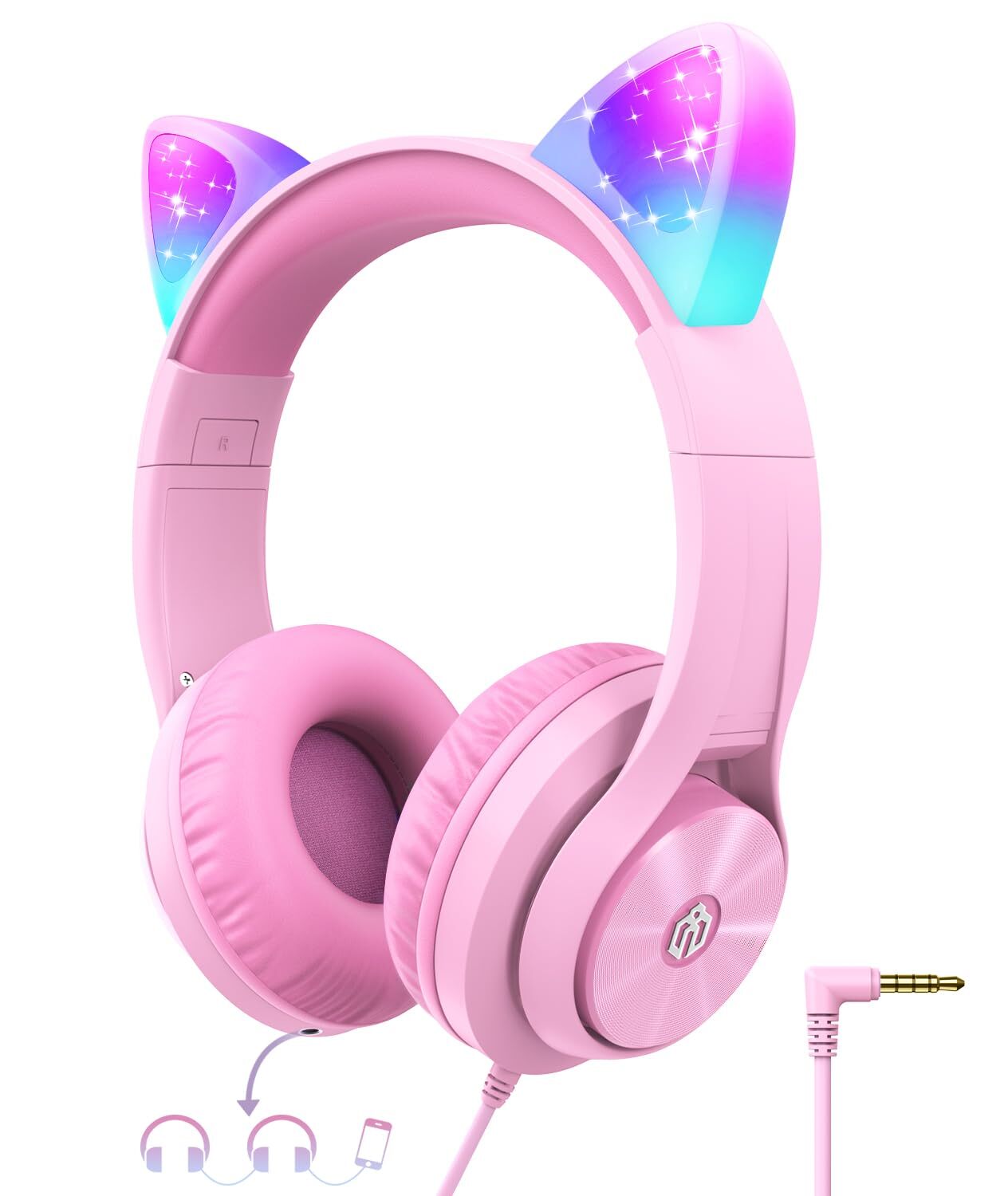 iClever LED Cat Ear Kids Headphones with Volume Limit Safe Wireless for Children