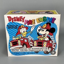 VTG Disney Mickey Mouse Fire Engine Truck Wind Up Motor Toy Made in Japan 7082