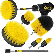 6Pack Drill Brush Power Scrubber Cleaning Kit Long Handle for Tub Tile Floor