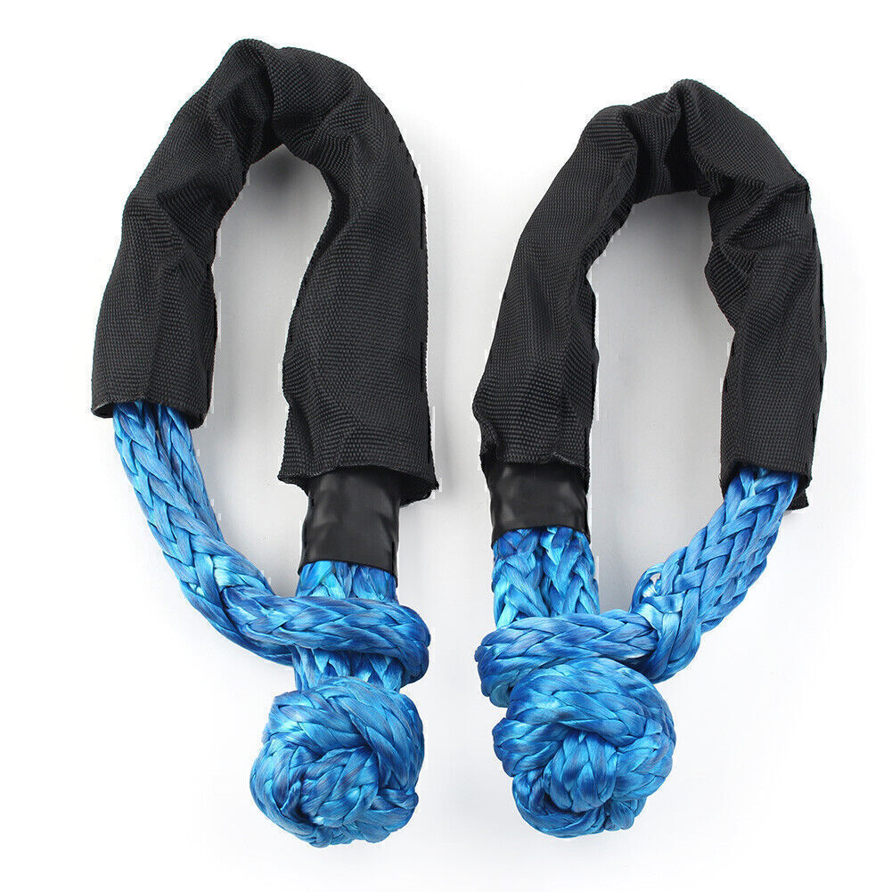 Pair Blue 1/2" Synthetic Soft Shackle Recovery Straps 38000 LBs For Winch Rope
